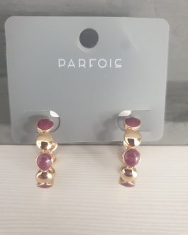 Z JOYAS PENDIENTES ARGOLLAS DORADAS ESMALTADA EN MALVA.