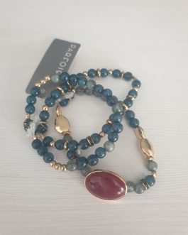 Z PARFOIS J PULSERA TRIPLE DORADA Y VERDE CON GEMA MORADA.