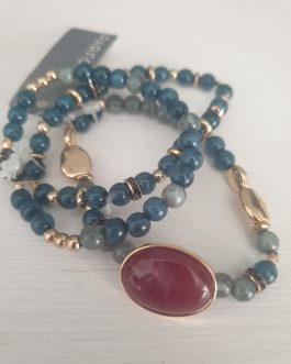 Z PARFOIS J PULSERA TRIPLE DORADA Y VERDE CON GEMA MORADA.