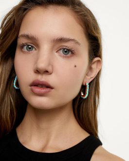 Z/PARFOIS J PENDIENTES DORADOS FORMA RECTANGULAR COLOR TURQUESA.