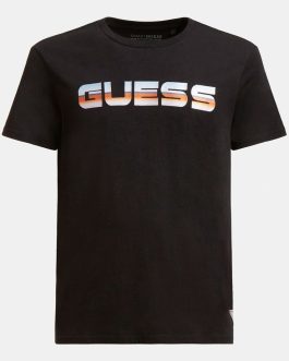 Z/CAMISETA GUESS- NEGRA-LOGO MULTICOLOR- TALLA S