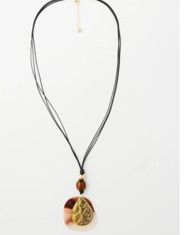 J/COLLAR LARGO RESINA Y GEMA MARRON.