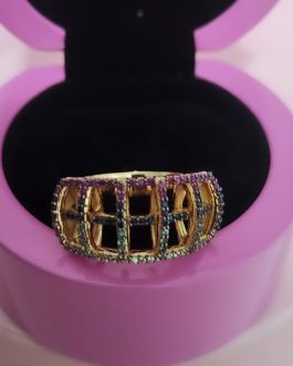 Anillo de Plata de Ley Amarilla Vermeil con Piedras Preciosas