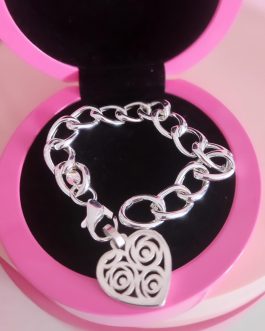PULSERA SILVER AROS COLGANTE CORAZON ROSA DE ABRIL TOUS