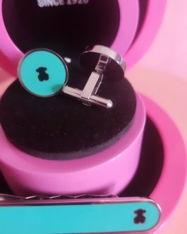 CONJUNTO GEMELOS Y PASACORBATA ACERO ESMALTADO TURQUESA TOUS